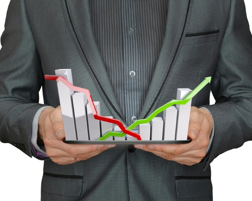 Person holding graph model.